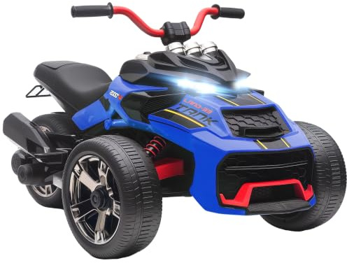 AIYAPLAY Kids Electric Ride On Car 12V MP3 Horn LED Lights 3 Wheeler Blue | Ride On ATV Electric Vehicle Toy Car, 2 Speeds, for Boys & Girls Ages 3-8