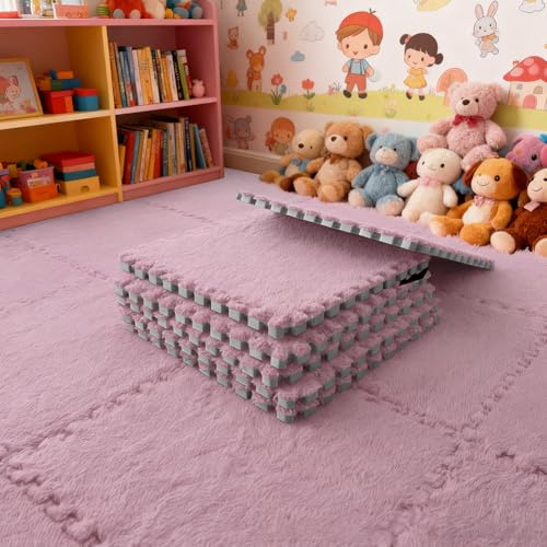 Lot de 12 tapis en mousse à mémoire de forme emboîtables pour salon (rose clair)