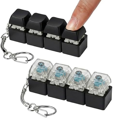 Foverin 4-Button Clicky Keyboard Fidget Toy, Mechanical Stress Relief | With Detachable Keychain, Pocket Size, Crisp Switch Click, Durable Sensory Desk Gadget for Adults, Office, Travel & Daily Use