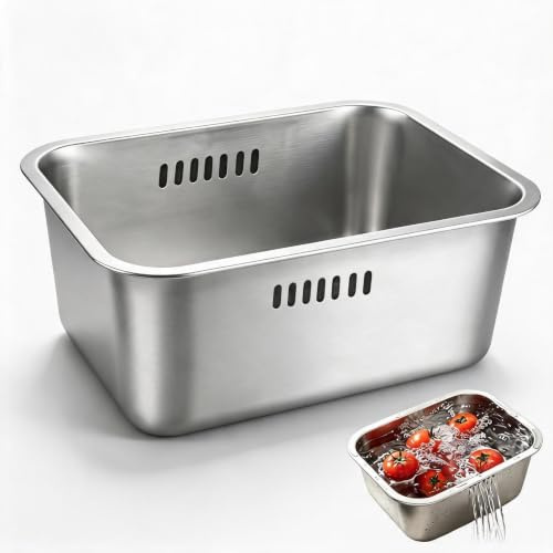 Kitchen Sink Washing Up Bowl, 10L, Stainless Steel Multi-Purpose Kitchen Basin, Portable Washing Basin Dishtub Fruit Vegetable Mixing Bowl for Kitchens Sink, Dishwashing and Camping Use(Single)