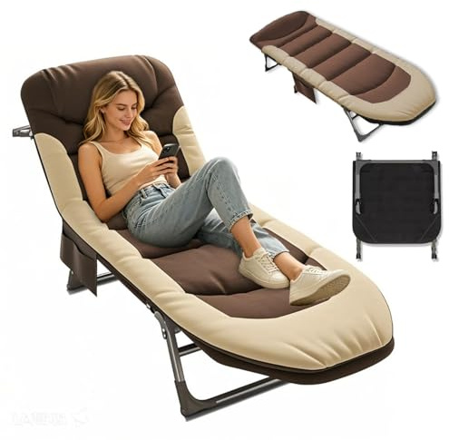 TerraVibe Sonnenliege Klappbar mit Verstellbarer Rückenlehne, Klappbare Gartenliege mit Auflage, Camping Liegestuhl, Sonnenliege Klappbar, Liegestuhl Klappbare für Reisen, Garten, Büro (Braun1)