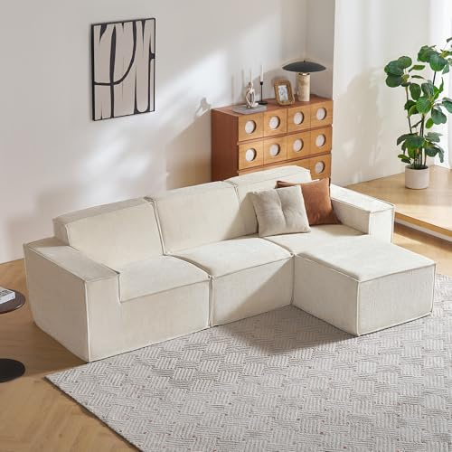 LINSY HOME Ecksofa mit Schlaffunktion - 266cm L Form Couch, Chenille, Beige | Modulares Schlafsofa, Sektionssofas für Wohnzimmer, Keine Montage erforderlich, 3 Sitze mit Ottomane