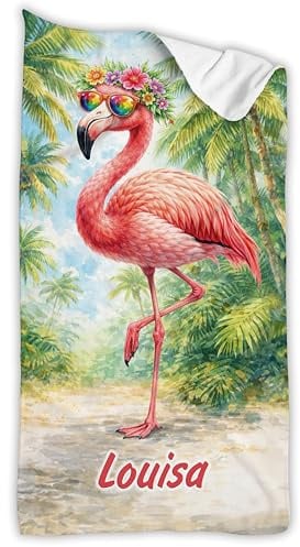 Unikatolo Badetuch Handtuch Kinder mit Name personalisiert (Flamingo, 70 x 140 cm)