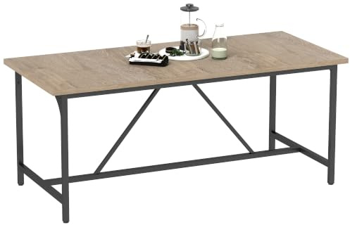 HOMCOM Esstisch für 6-8 Personen Esszimmertisch 180 x 80 x 75,5 cm Natur | Moderner Rechteckiger Küchentisch, 3 cm Dicker Holzoptik-Tischplatte, Schwarze Stahlbeine, für Küche