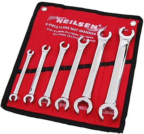 Neilsen CT1424 6pc Metric Flare Nut Spanner Set - 6mm to 24mm with 15-Degree Offset for Easy Access