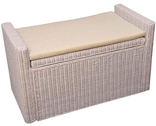 Mendler Aufbewahrungstruhe Truhe Sitzbank M92 Rattan mit Kissen 88cm - weiß