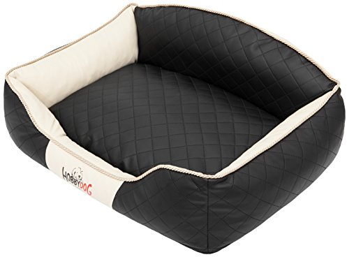 DOGGY Hobbydog XXLELICZB6 Hundebett/Sofa/Korb Elite mit Kunstleder, schwarz/beige, XXL, 110 x 85 x 30 cm