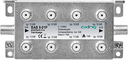 Axing BAB 8-01P 8-Fach Abzweiger Kabelfernsehen CATV Multimedia DVB-T2 Klasse A+, 10dB, 5-1218 MHz Metall