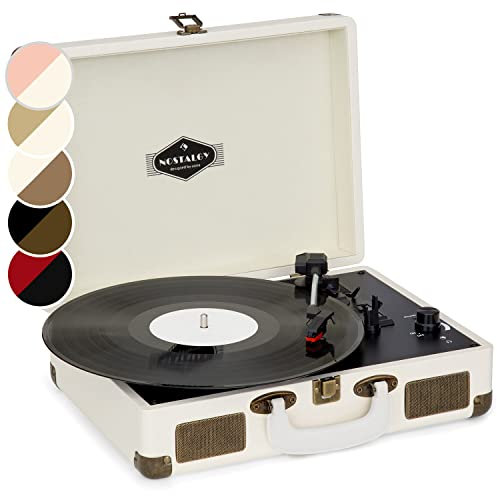 Auna Giradischi con Casse Stereo per Dischi in Vinile, Lettore Vinile a 3 velocità di Riproduzione, Giradischi Vinili Vintage Portatile con Jack per Cuffie, Gira Dischi per Vinile con Porta USB, AUX