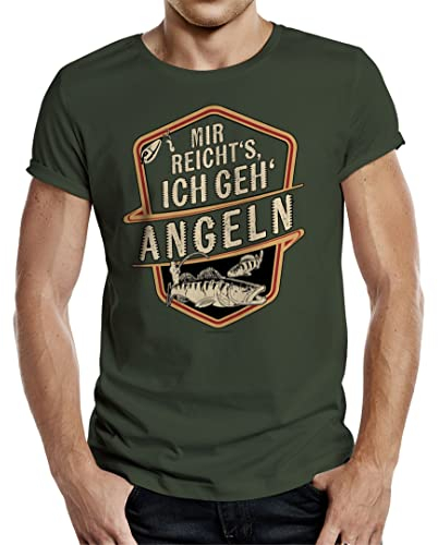 Männer Geschenk T-Shirt für Angler und Fischer: Mir reicht's - Ich GEH' Angeln, Oliv, Gr.- L