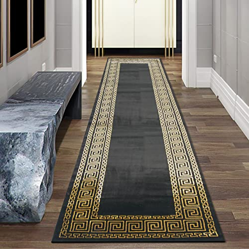 Teppich-Traum Flurläufer mit klassischer Bordüre in schwarz gold, Größe 80 x 300 cm