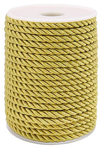 5mm Macrame Cord, 60 Feet Thick Twisted Cord Trim Rope for Curtain Tieback, Gift Bags Rope Handles, Handbags Handles and DIY Craft Making (Gold)