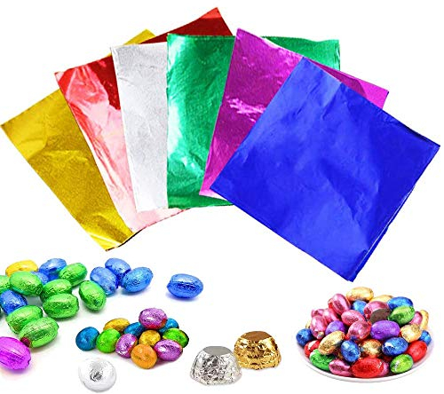 Folie Papier Wrapper, 600 Blatt Schokoladenverpackung, Farbe Zinnfolie, Geschenkpapier aus Aluminiumfolie für Schokolade, Süßigkeiten, DIY Food, Kuchen, Teeblätter (6 Farben)