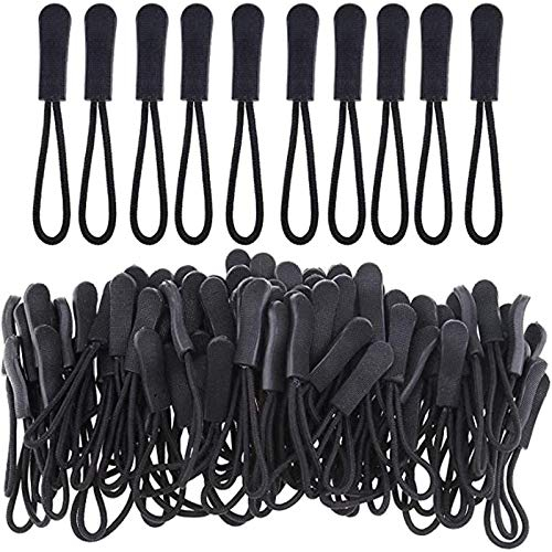 junao 50 Stück Zipper Pulls Zipper Verlängerung, Reißverschluss Pull Zip Tags Cord, Ersatz Tag Reißverschlussverlängerung, Geeignet für Jacken, Rucksäcke, Zelte, Trolley Cases, Schwarz
