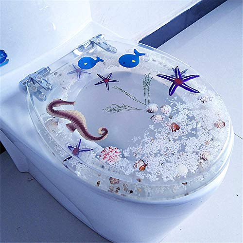 FTYYSWL Siège de toilette ovale transparent en résine, automatique, durable et facile à installer - Hippocampe transparent