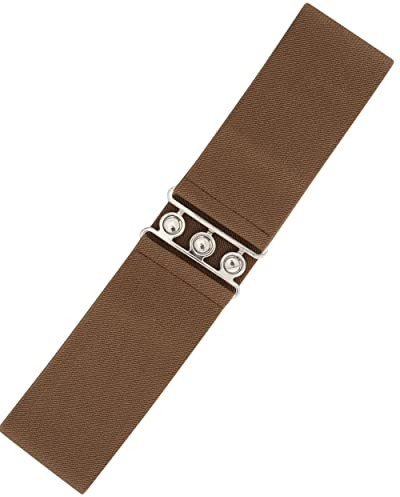 Ro Rox Retro Vintage-Stil Elastischer Weiter Gurt Gürtel - DE 34-54 (Hellbraun, S)
