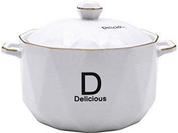 Ceramic Soup Bowls with Lid, 2 Quart Nonstick Ceramic Tureen, Heat Retaining Ceramic Bowls, Microwave Safe Soup Bowl with Lid Sets (White)
