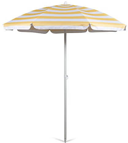 PICNIC TIME 5.5 Ft Outdoor Canopy Sunshade Beach Umbrella, Beach Chair and Small Patio Umbrella, (Yellow Cabana Stripe)