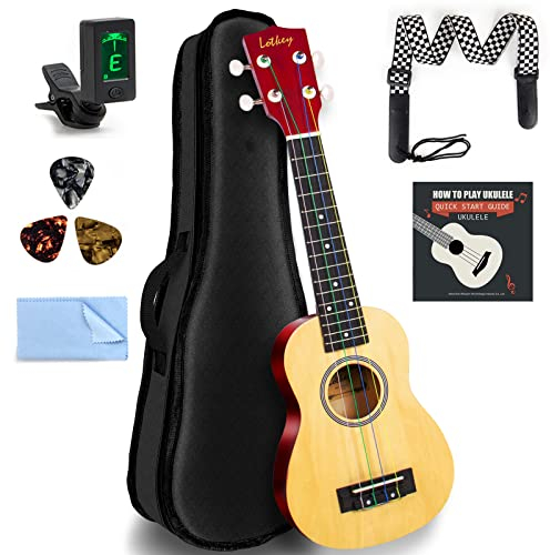 Ukulele, Sopran 53,3 cm Ukulele Lotkey Ukulelen für Anfänger Regenbogen String Kit (Ukalalee Strap Cloth Tuner Bag Picks Manual) (Lindenholz)