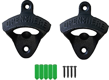 Lot de 2 décapsuleurs muraux en fonte noire de style vintage pour bar de cuisine.