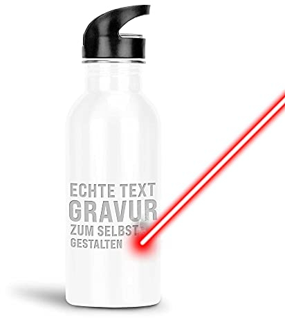 PR Print Royal Trinkflasche mit Gravur selbst gestalten - Geschenkidee Outdoor, Camping, Schule - mit Wunschtext gravieren - Edelstahl weiß, 400 ml I Personalisiert mit Lasergravur