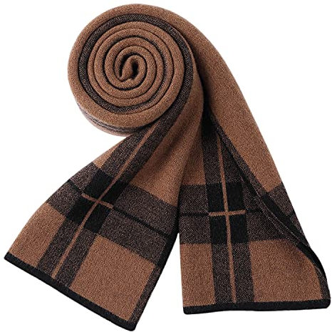 WANYING Herren 6% Wolle Strickschal Gestrickter Schal Herrenschal Wolleschal für Winter Herbst Casual Business Gentleman - Streifen Muster Braun & Schwarz