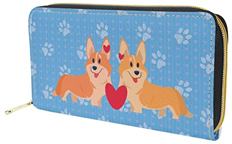 Dolyues Valentinstagsgeschenk Corgi-Hundedruck, Lange Pu-Leder-Geldbörse für Damen, Geldbörse mit Reißverschluss, Mehreren Kartenfächern und Kartenhaltern, Handytasche