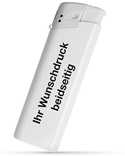 #teamludorf Elektronik Feuerzeug mit Druck beidseitig - 8 Farben - | Logo | Text | Wunschdruck | Nachfüllbar | Werbefeuerzeug | Hochzeit | Partygeschenk | Stammtisch | Logo Druck (weiß,100)