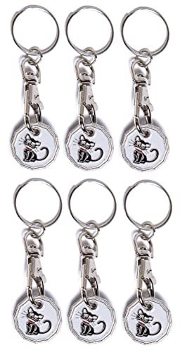 Craft 4 You Pack of 6 x Shopping Trolley Token UK Keyring £1 Coin Shape Pound Tokens Key Ring for Supermarkets Locker Gym (6 x Black Cat)