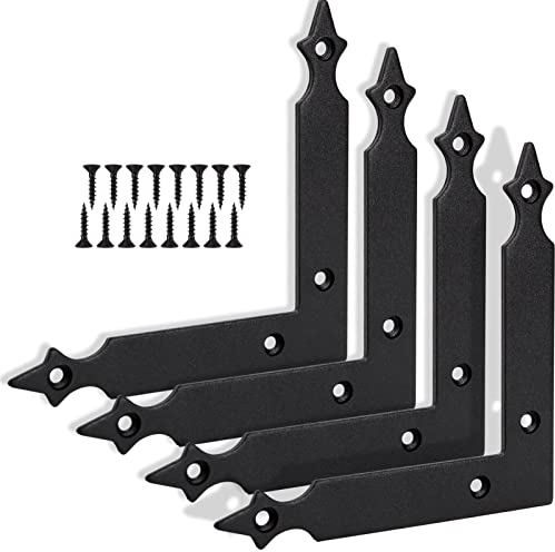 WEKBOSS Eckwinkel für Scheunentür, 125 mm, mattschwarz, echtes Eisen, L-Halterung, Dekorator mit Schraube, dekorative Schiebetür-Hardware, für Bauernhaus/Garage/Spiegelrahmen/Fensterladen (4 Stück)