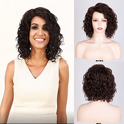 FASHION IDOL Kurze Deep Wave Lace Front Bob Perücken für Frauen Echthaar Kinky Curly Perücke Seitenscheitel Shouder Lenth Perücke Pre gerupft mit Baby Haar