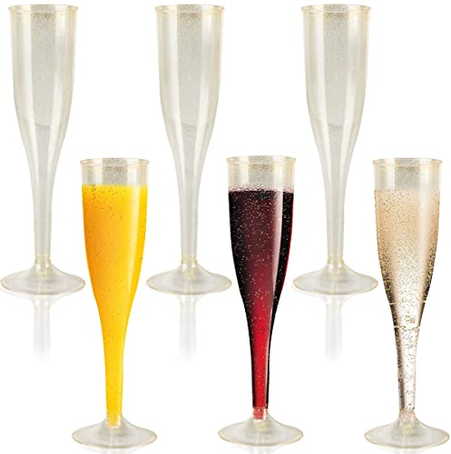 FainFun Sektgläser aus Plastik, 6 Stück für Braut Mit Goldglitter, 200ML, Elegant für Party, Hochzeit, Picknick, Weinbecher Mehrweg