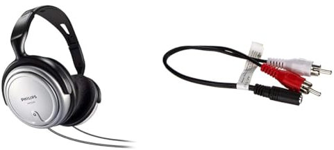 Philips SHP2500 Cuffia TV a Filo, Cavo da 6 Metri, Controllo Volume Integrato, Comodi Pad, Grigio & Goobay 50092 Cavo Adattatore Audio, Presa da 3.5mm a Connettore RCA, Nero, Lunghezza del cavo 0.2 m