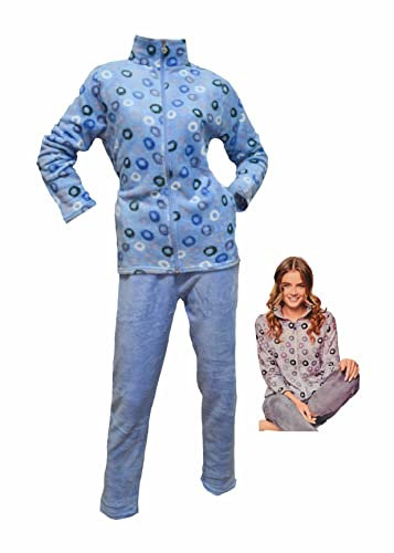 Infiore Pigiama Donna Pile Effetto Coral Full Zip - Morbido e Felpato Invernale - Aperto (S, 0819 Cloud)