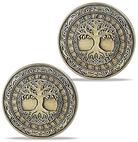 Norse Viking Mjolnir Coin Thor's Hammer Coin Nordischer Mythologie Talisman (Yggdrasil Coin (Tree of Life))