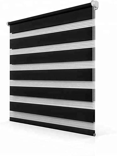 My home store Zebra Roller Blinds For Windows and Doors - Dual Layer Fabric Roller Shades Light Filtering Day and Night Roller Blinds For Kitchen and Patios (Black, 124x165 cm)