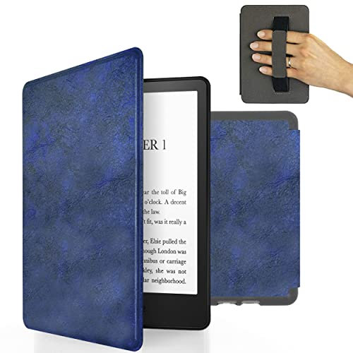MyGadget Kunstleder Hülle für Amazon Kindle 11. Generation (Modell 2022-6 Zoll) mit Handschlaufe & Auto Sleep | Wake Funktion in Dunkel Blau