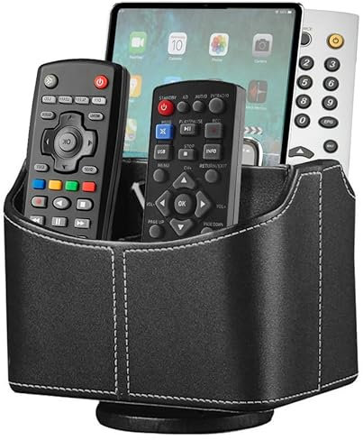 360 ° drehbarer Fernbedienungshalter, PU-Leder, TV-Fernbedienungs-Caddy, Bürobedarf, Desktop-Organizer, drehende Aufbewahrungsbox für TV/Medien-Controller, Stift, Post, Telefon, iPad, Brille (schwarz)