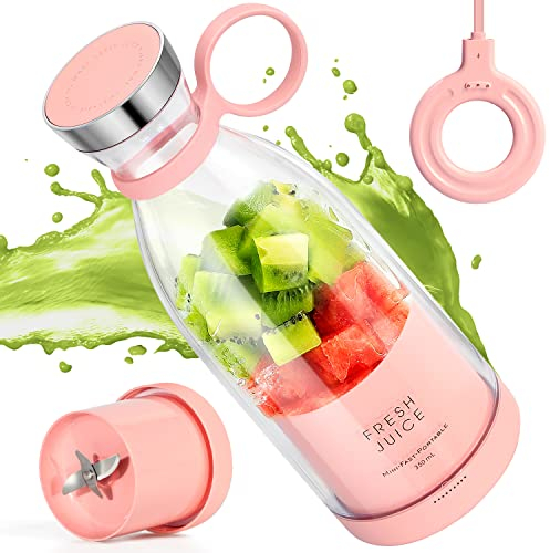 MIAOKE Licuadora portátil, licuadora portátil de moda para batidos y batidos de 11.5 onzas, mini botella mezcladora de jugo fresco magnética USB de carga rápida, llévala para viajes, al aire libre