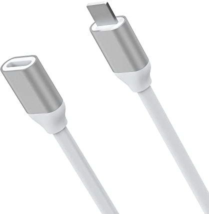 6,6 FT Lightning Cavo di Prolunga, iOS Cavo Maschio Femmina per il Passaggio di Dati Audio Vdeo Musica e Alimentazione Ricarica Adattatore TPE Bianco e Alluminio Argento