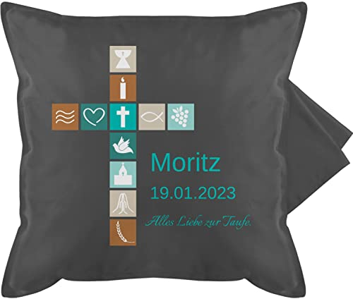 Kissenbezug - Geschenk Taufe I Konfirmation Geschenk Firmung - 50 x 50 cm - Grau - personalisiertes Kissen zur Kommunion taufkissen taufgeschenke Taufe kissenhülle patenkind taufgeschenk