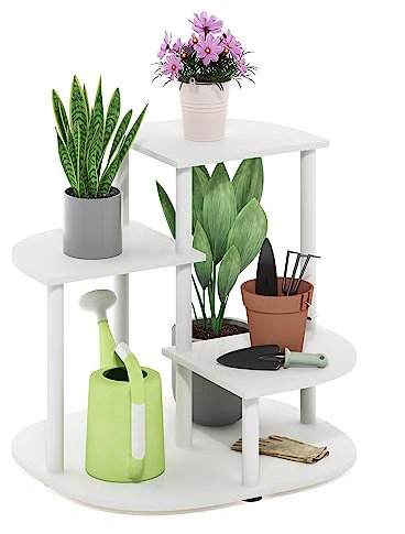 Furinno Celuka 3-Tier Indoor Outdoor Potted Plant Stand Holder for Multiple Plants, White/Virgin White