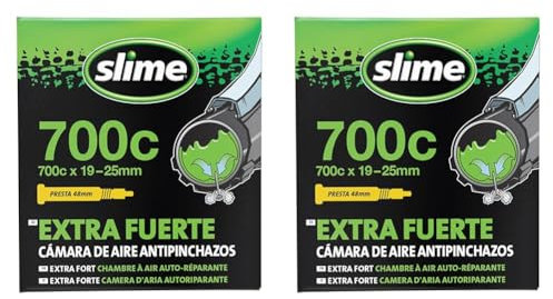 Slime 30061 Cámara Interior de Bicicleta con Sellante de Pinchazos Slime, Sellado Autónomo, Prevenir y Reparar, Válvula Presta, (700c x 19-25mm) (Paquete de 2)