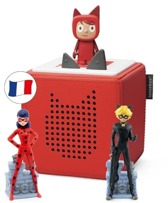 tonies Coffret Toniebox Miraculous Rouge, 2 Figurines Ladybug et Chat Noir + 1 Figurine Créatif, boîte à Histoire et Musique pour Enfant 3-7 Ans, conteur d'histoire Robuste & Facile à Utiliser