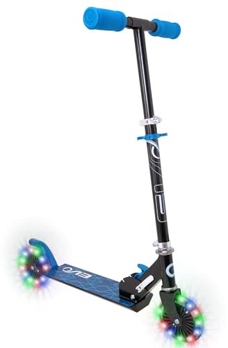 EVO Kinder-Scooter mit beleuchtetem Inline-Roller, 2 Räder, verstellbarer Griffhöhe, einfach zusammenklappbar, für Jungen und Mädchen, Tretroller für Kinder im Alter von 5–12 Jahren