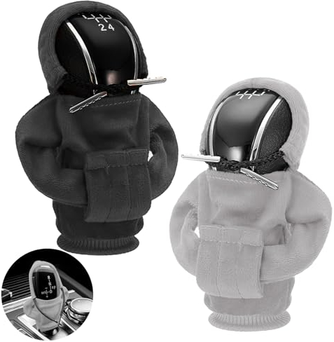 Juxtaposia 2 Stück Schaltknauf Hoodie,Schalthebel Hoodie kann als Autoinnenausstattung verwendet werden,Schaltknauf Abdeckung passt für die meisten Schalt und Automatikfahrzeuge.(Schwarz,Grau)