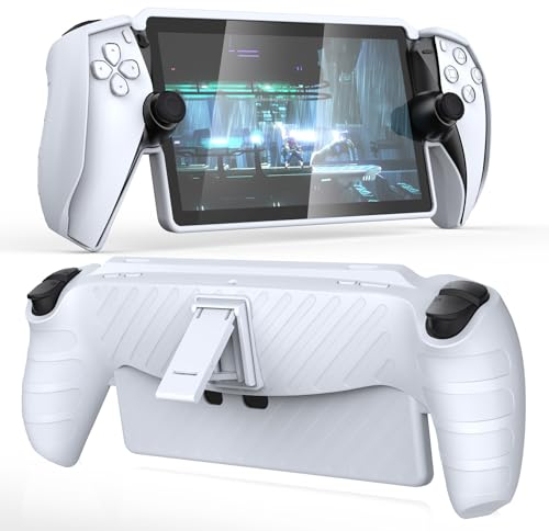 FASTSNAIL Upgraded Protective Case for PlayStation Portal, Impact Resistant Silicone Soft Grip Cover Case with Built-in Kickstand, Full Protection Accessories Kit for PS Portal Remote Player, White