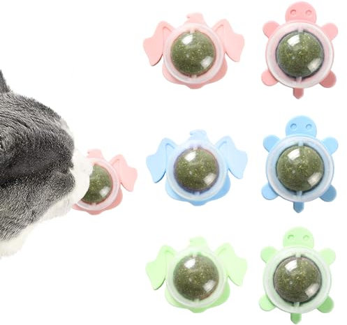 Xanewza 6 Boules d'Herbe à Chat, Collations Murales Rotatives à 360° pour Nettoyage des Dents et Soulagement de l'Anxiété
