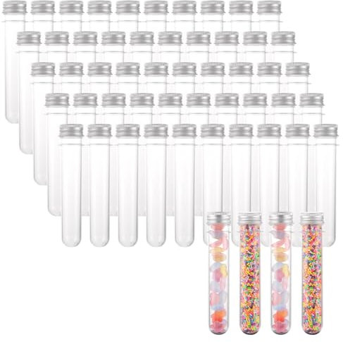 SHUESS 50 Stück Reagenzglas mit Schraubverschluss, 45ml Kunststoff Reagenzglas, Transparent Reagenzglas für Blumenvase Beads Süßigkeiten Glas Perlen Labor