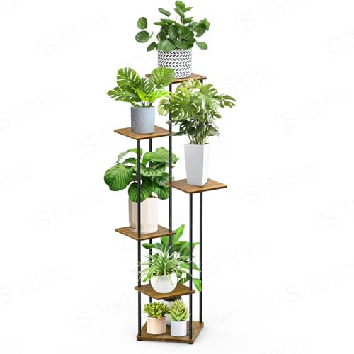 STLOVe® Supporto Metallico per Piante, Espositore per Fiori Interni, 6 Livelli Piedistallo Per Piante, Sgabello Per Pianta Rotondo, Mensola Moderna, 132cm Soggiorno Decorativo(Pianta Non Inclusi)